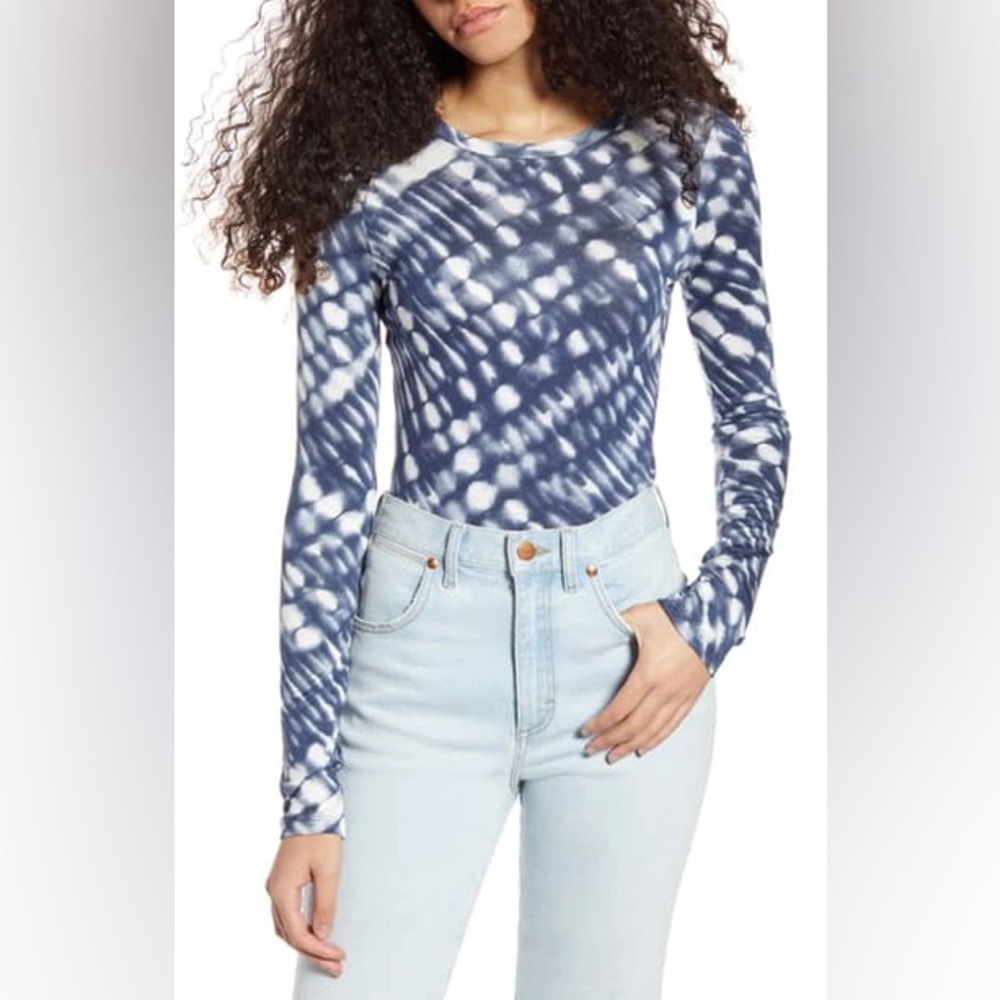 NEW | LOVE, FIRE | Tie Dye Long Sleeve Tee White Indigo Blue XS